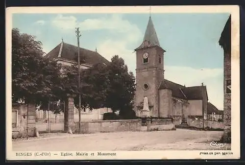 AK Binges, église, mairie et monument