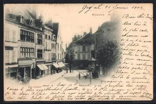 AK Beaune, Rue Carnot avec Boucherie et Librairie