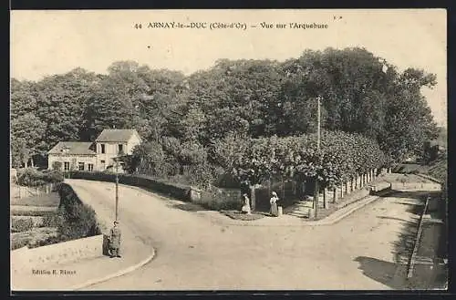 AK Arnay-le-Duc, Vue sur l`Arquebuse avec maisons et arbres