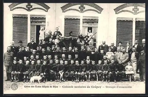 AK Crépey, colonie scolaire de Dijon, groupe d`ensemble devant le bâtiment