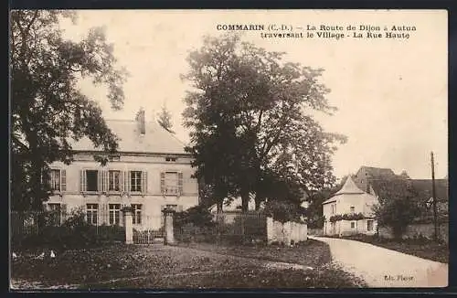 AK Commarin, La Route de Dijon à Autun traversant le Village, La Rue Haute