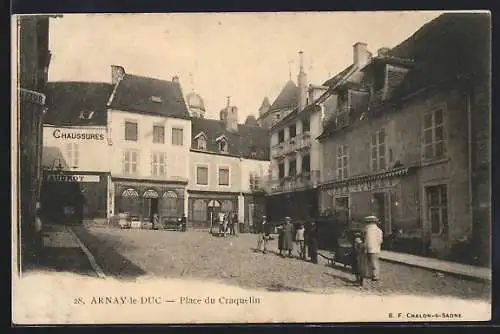 AK Arnay-le-Duc, Place du Craquelin, beliebter Platz mit Geschäften und Menschen