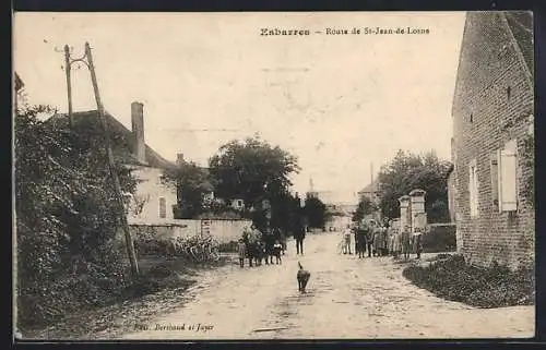 AK Esbarres, Route de St-Jean-de-Losne avec habitants et animaux