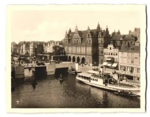 10 Fotografien Ottomar Steinbach, Danzig, Ansicht Danzig, Bahnhof, Langermarkt mit Rathaus, Marienkirche, Krantor