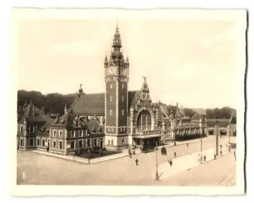 10 Fotografien Ottomar Steinbach, Danzig, Ansicht Danzig, Bahnhof, Langermarkt mit Rathaus, Marienkirche, Krantor