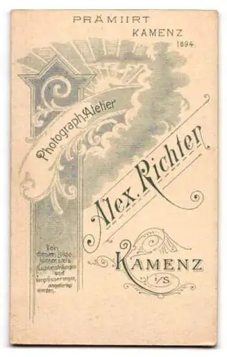 Fotografie Alex. Richter, Kamenz i. Sa., sächsischer Soldat in Musiker Uniform Rgt. 178 mit Schwalbennest, Bajonett