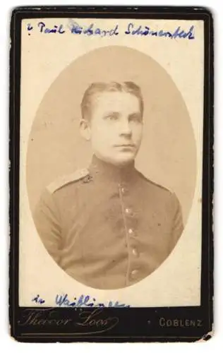 Fotografie Theodor Loos, Coblenz, Soldat Paul Richard Schönersteck in Uniform Rgt. 68