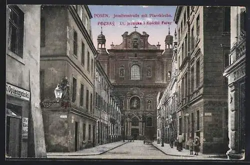 AK Posen, Jesuitenstrasse mit Pfarrkirche