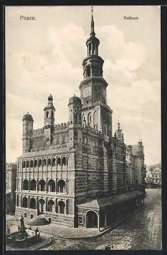 AK Posen, Rathaus mit Brunnen