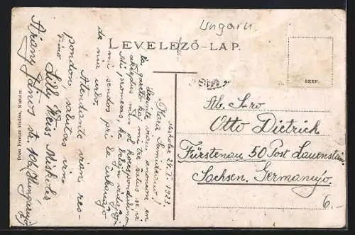 AK Miskolcz, Schloss, Denkmal, Strassenpartie