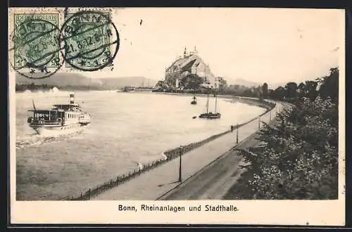 AK Bonn, Rheinanlagen und Stadthalle