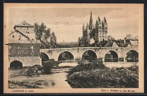 AK Limburg / Lahn, Dom von Westen und alte Brücke