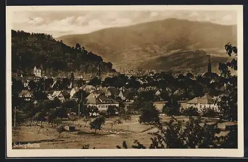 AK Schopfheim, Ortsansicht mit Bergen