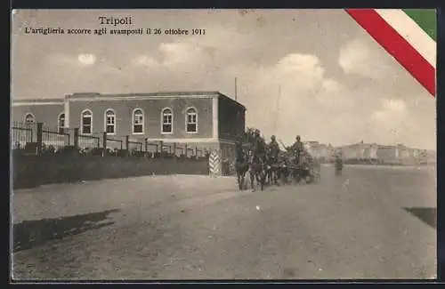 AK Tripoli, L`artiglieria accorre agli avamposti il 26 ottobre 1911