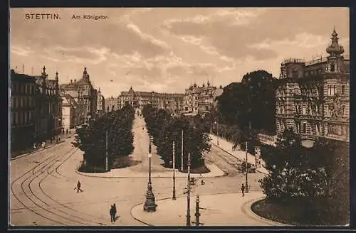 AK Stettin, Partie am Königstor mit Litfasssäule