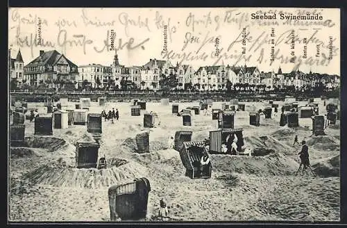 AK Swinemünde /Ostsee, Strand mit Villenpanorama