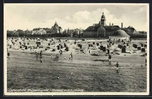 AK Ostseebad Swinemünde, Strand mit Kurhaus