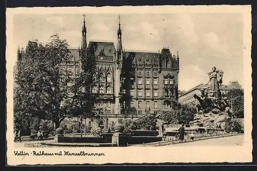 AK Stettin, Rathaus und Manzelbrunnen