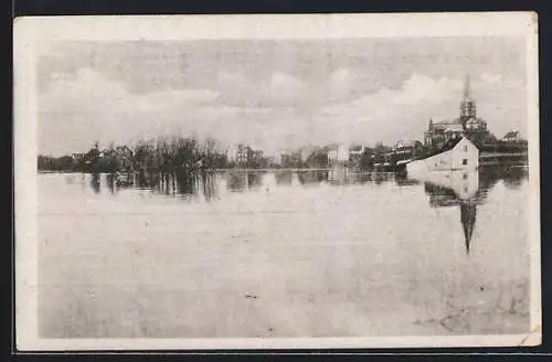 AK Schwarz-Rheindorf, Hochwasser Weihnachten 1919, Blick auf die Kirche