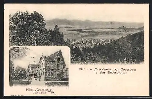 AK Bonn, Gasthaus-Hotel Casselsruh, Blick nach Godesberg