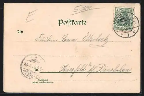 Lithographie Godesberg, Ortsansicht mit Burg