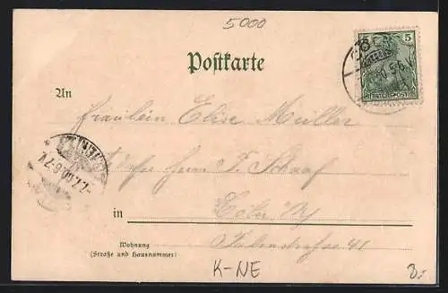 Lithographie Köln-Neustadt, Sachsenring mit Ulrepforte, Ulre-Denkmal