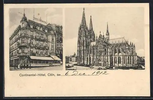 AK Köln, Continental-Hotel, 2 Ansichten