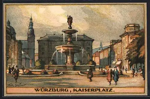 Steindruck-AK Würzburg, Partie am Kaiserplatz