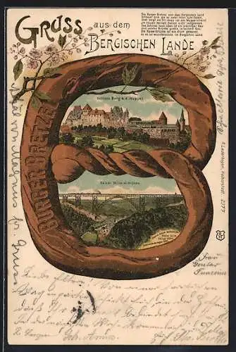 Passepartout-Lithographie Solingen-Burg a. d. Wupper, Schloss Burg, Kaiser Wihelm-Brücke