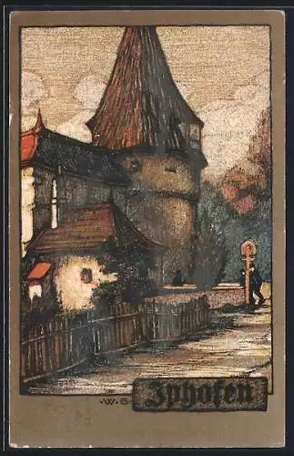 Steindruck-AK Iphofen, Strasse am Rödelseer Tor