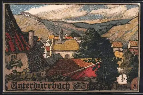 Steindruck-AK Unterdürrbach, Teilansicht