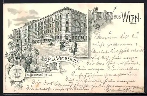 Lithographie Wien, Hotel Wimberger, Neubaugürtel 34