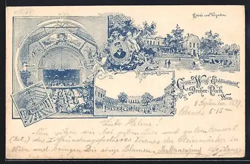 Lithographie Wien, Weigl-Restaurant Dreher Park, Entree und Vorgarten