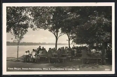 AK Wien, Schiffmühlen, Donau-Restaurant Franz Berger