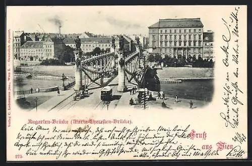 AK Wien, Augartenbrücke, Strassenbahn