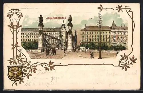 Lithographie Wien, Augartenbrücke, Wappen