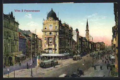 AK Wien, Praterstrasse mit Strassenbahnen