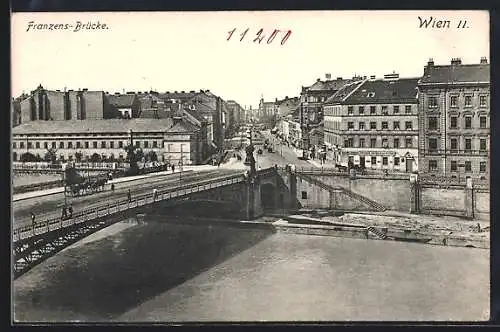 AK Wien, Franzens-Brücke mit Strassenansicht