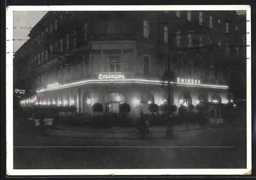 AK Wien, Gasthaus Anton Eminger am Praterstern bei Nacht