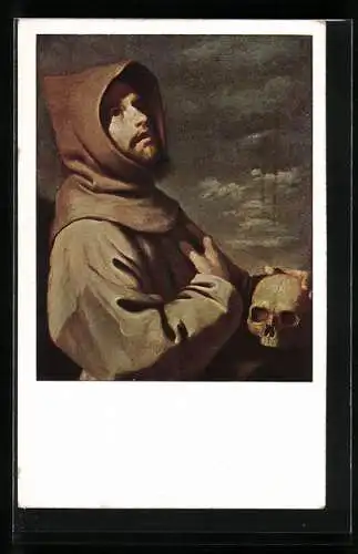 AK H. Franz von Assisi mit einem Totenkopf