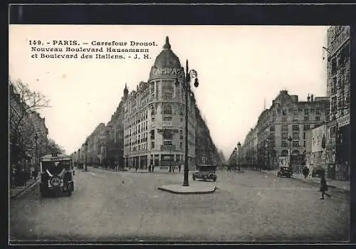 AK Paris, Carrefour Drouot, Nouveau Boulevard Haussmann et Boulevard des Italiens
