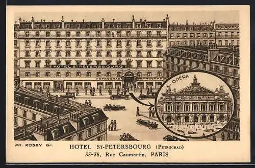 Künstler-AK Paris, Hotel St. Petersburg, 33-35 Rue Caumartin