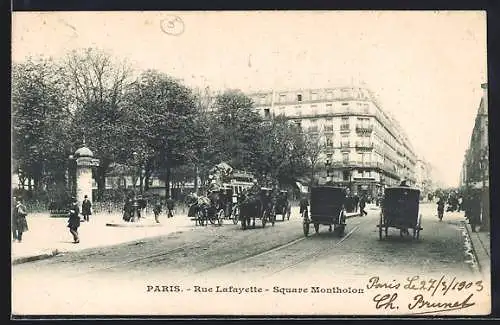 AK Paris, Rue Lafayette, Square Montholon, Strassenpartie