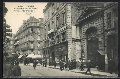 AK Paris, La Mairie du 9. arr. et la Rue Drouot