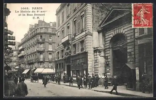 AK Paris, La Mairie du 9. arr. et la Rue Drouot