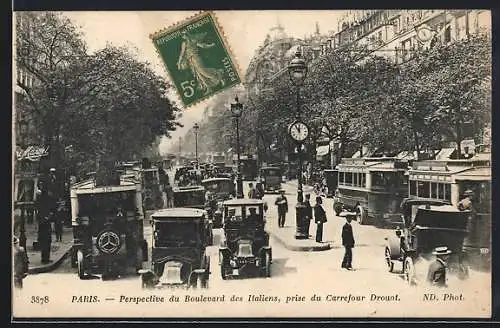 AK Paris, Perspective du Boulevard des Italiens, prise du Carrefour Drouot