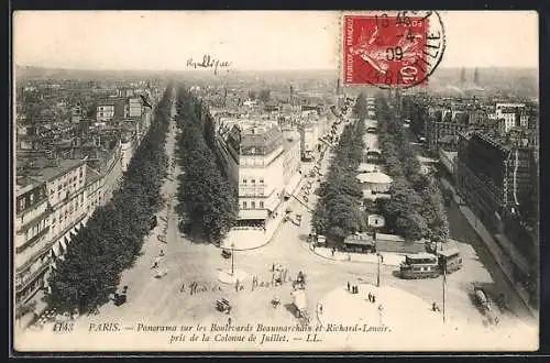 AK Paris, Panorama sur les Boulevards Beaumarchais et Richard-Lenoir pris de la Colonne de Juillet