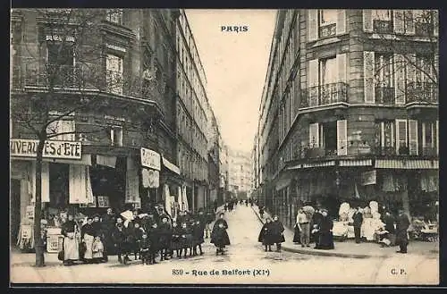 AK Paris, Rue de Belfort, Strassenpartie