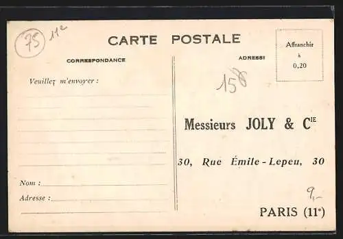 AK Paris, Societe des Ficelleries et Tissages mécaniques, Joly & C., 30 Rue Émile Lepeu