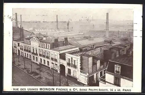 AK Paris, Vue des Usines Mongin Frères & Cie., Avenue Philippe-Auguste